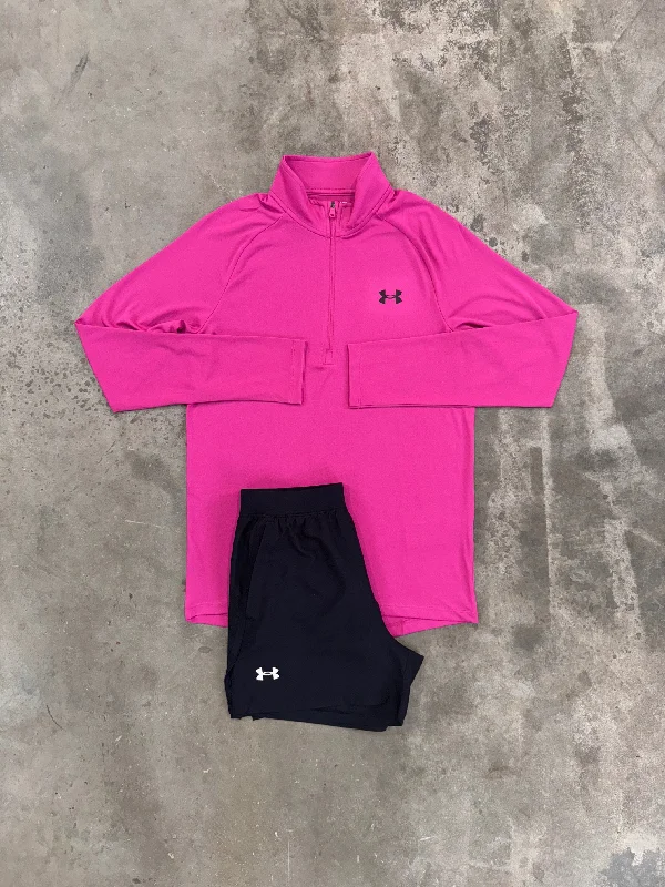 Under Armour Pink Technical Set - Quarter Zip / Shorts