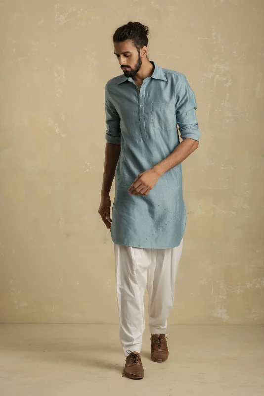 Men's Ice blue Pathani Kurta With Salwar - Set of 2