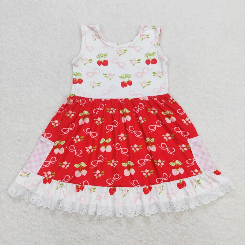 GSD0889 Hot Pink Red Strawberry White Lace Sleeveless Dresses Girls boutique outfit 202501