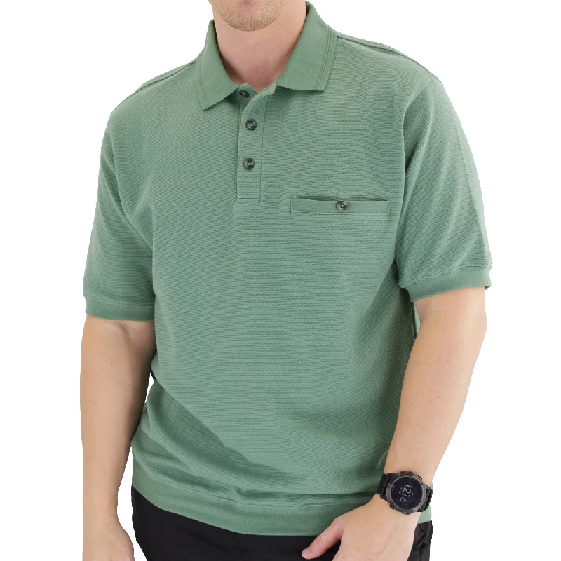 Classics by Palmland Short Sleeve 3 Button Banded Bottom Knit Collar 6070-100-Sage