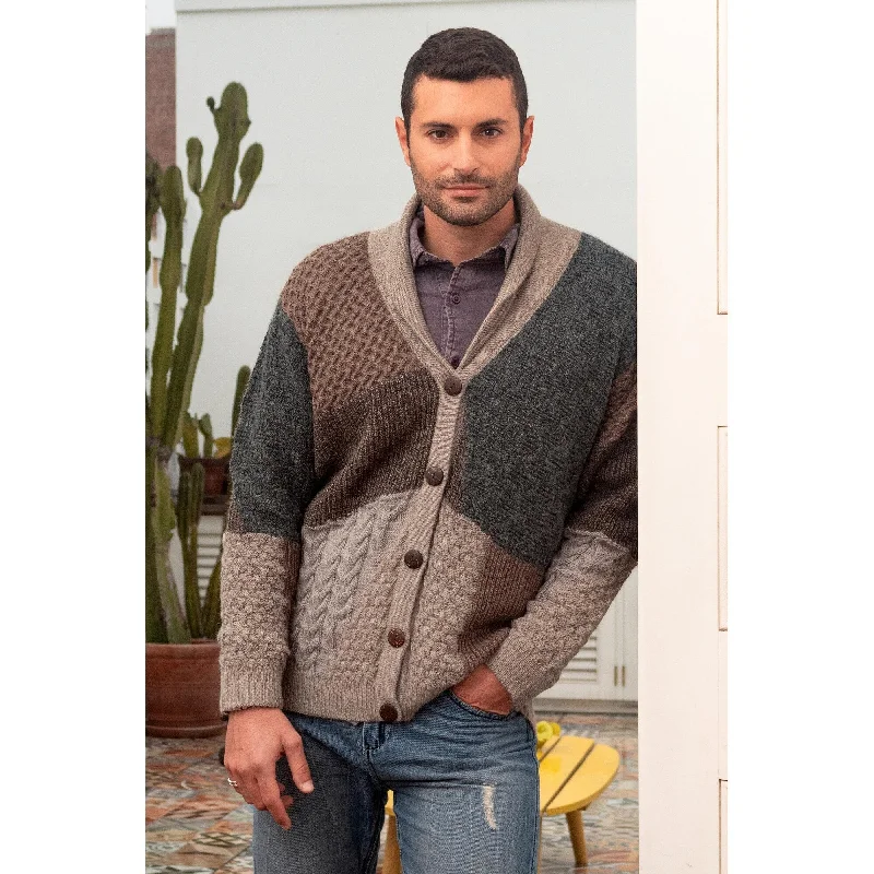 Novica Handmade Andes Patchwork Mens Cardigan Sweater