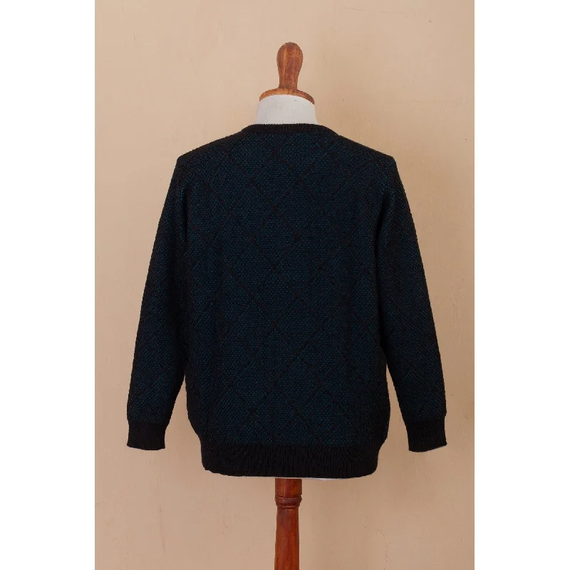 Novica Handmade Textures & Azure Diamonds Mens Blend Sweater