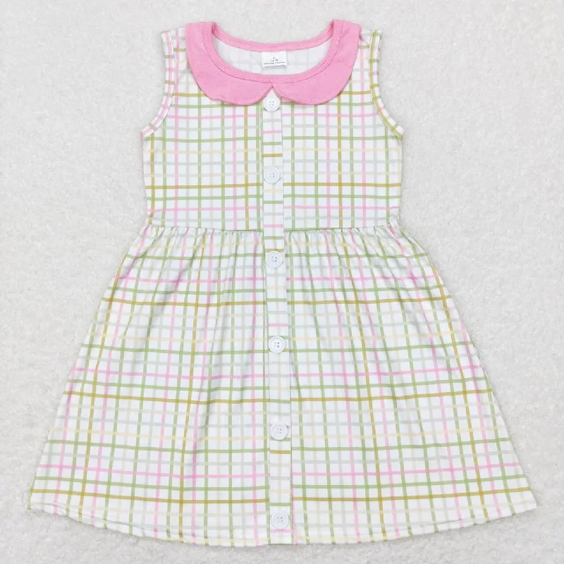 GSD0581 Pink Plaid Girls Flutter Sleeve Dresses