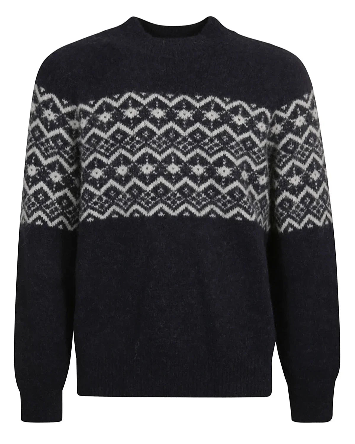 Brunello Cucinelli Mens Jacquard-Detail Crewneck Sweater in Navy