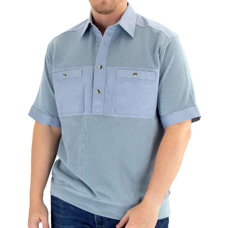 Solid Knit Banded Bottom Shirt with Woven Chest Panel 6041-22N - Chambray