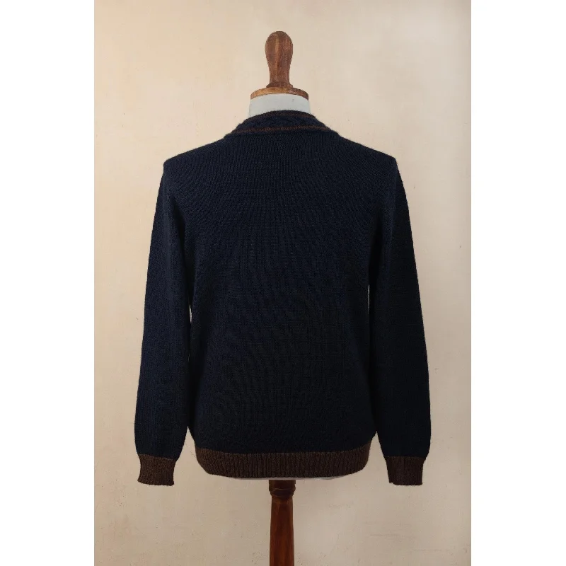 Novica Handmade Orcopampa Blue Mens Blend Sweater