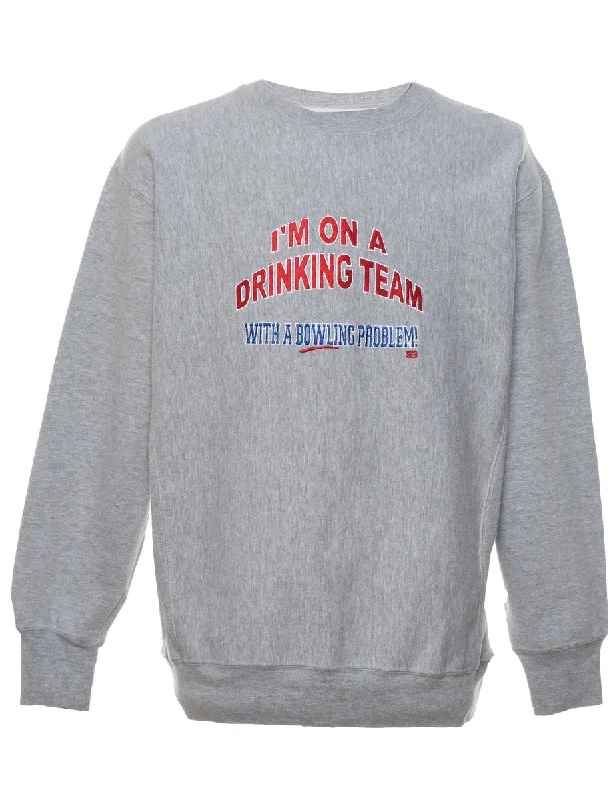 Embroidered Grey Bowling Design Sweatshirt - S