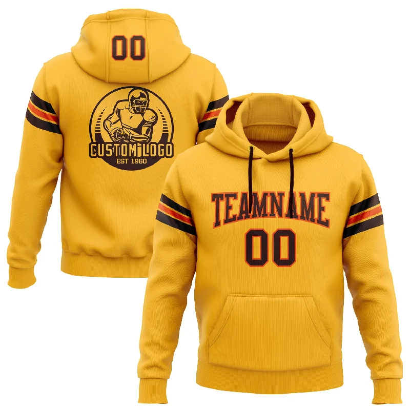 Custom Stitched Gold Brown-Orange Football Pullover Sweatshirt Hoodie