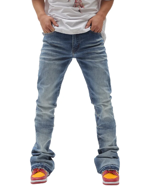 Stacked Flare Blue Cloud Wash Denim