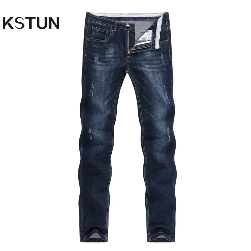 Men's Jeans 2020 Summer Denim Pants Slim Straight Dark Blue Regular Fit Leisure Long Trousers Jean Men Hombre