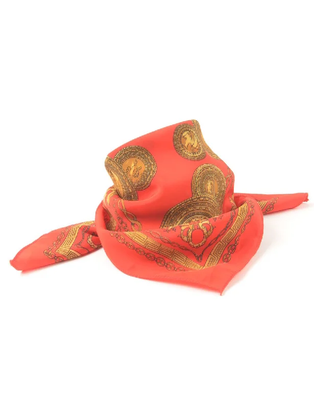 Red Versace Style Print Pocket Square - S