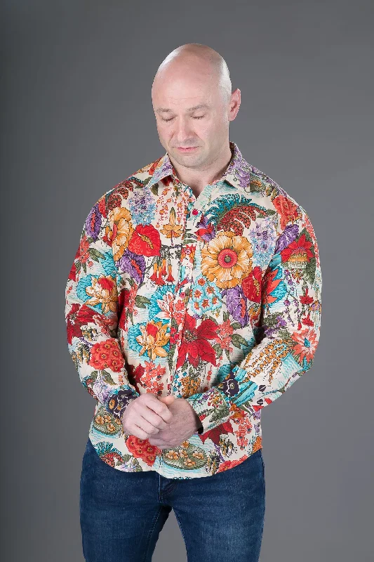 Floral Print Cotton Slim Fit Mens Shirt Long Sleeve