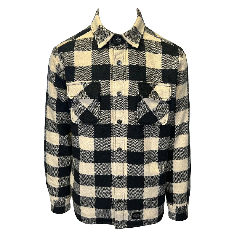 Branded Men's Cream & Black Plaid Shirt Jacket Vintage L/S (S75)