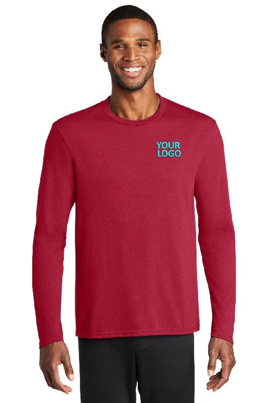 Port & Company Long Sleeve Performance Branded Blend Tee's, Red