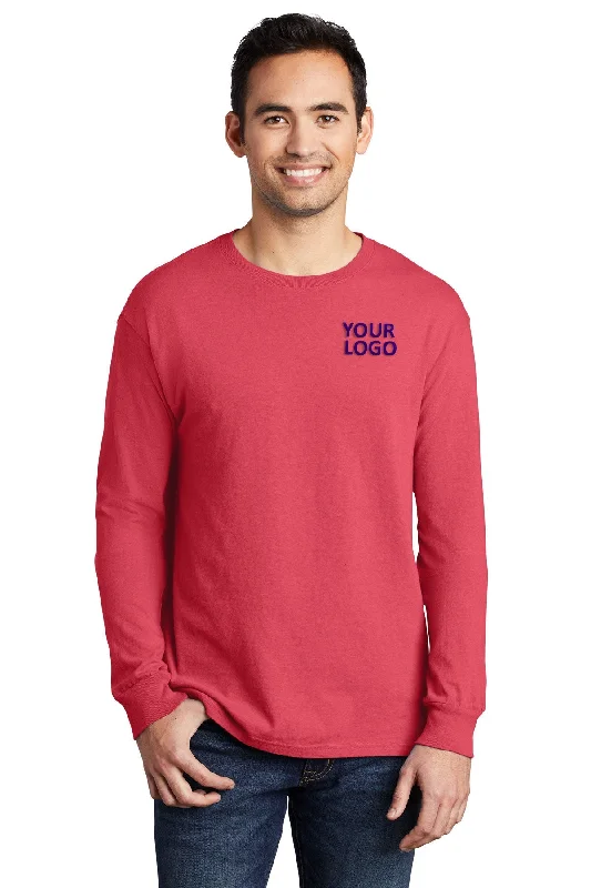 Port & Company Pigment-Dyed Branded Long Sleeve Tee's, Poppy