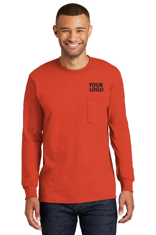 Port & Company Tall Long Sleeve Branded Essential Pocket Tee's, Orange