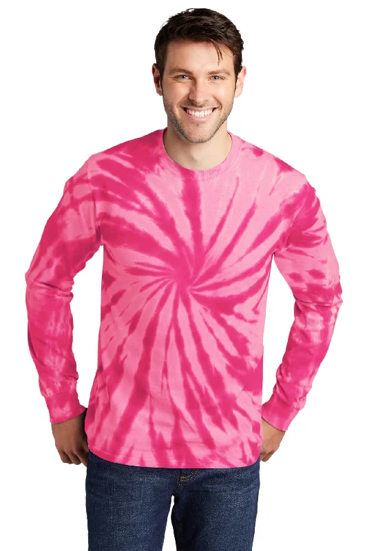 Port & Company Tie-Dye Long Sleeve Branded Printed Tee's, Pink