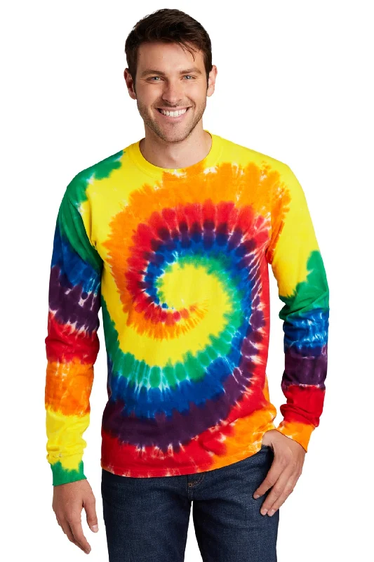 Port & Company Tie-Dye Long Sleeve Customized Printed Tee's, Rainbow