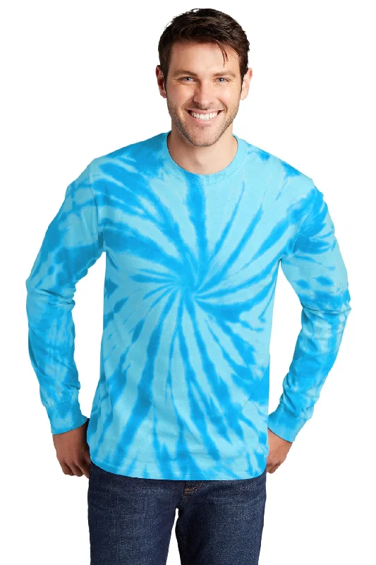 Port & Company Tie-Dye Long Sleeve Customized Printed Tee's, Turquoise