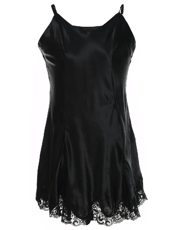 Black Classic Lace Trim Slip Dress - M