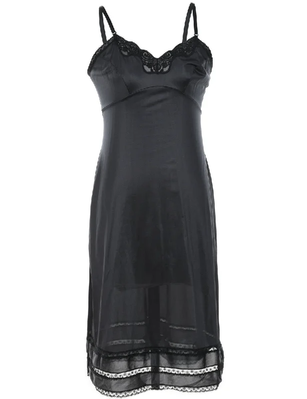 Black Classic Lace Trim Slip Dress - M