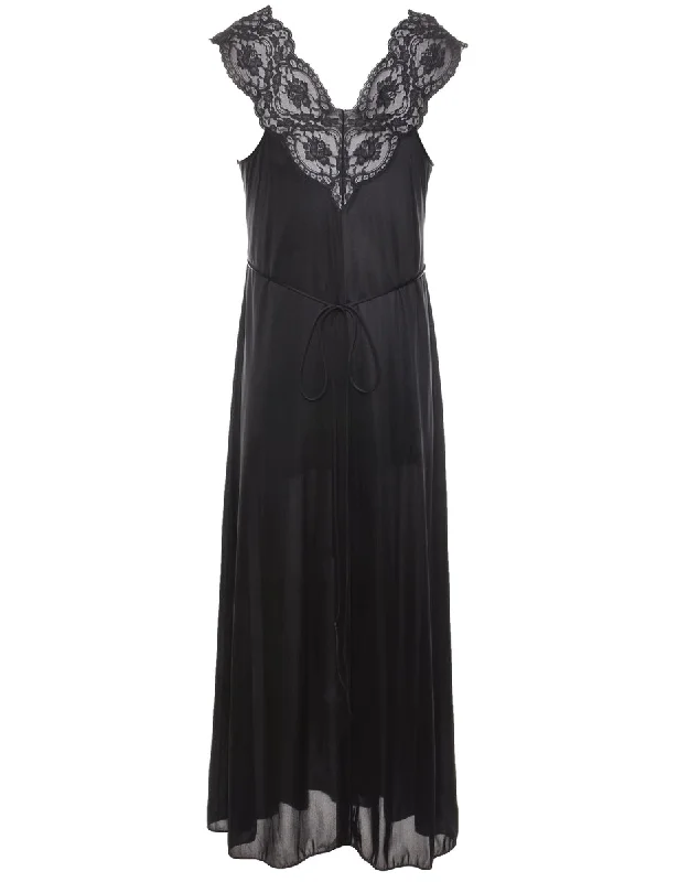 Black Classic Lace Trim Vintage Nightdress - M