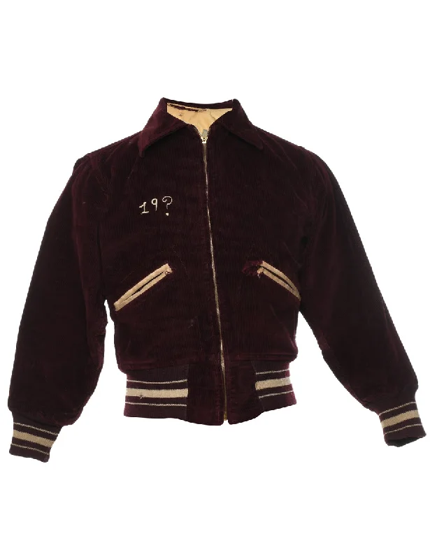 Brown Corduroy Vintage Varsity Jacket - M