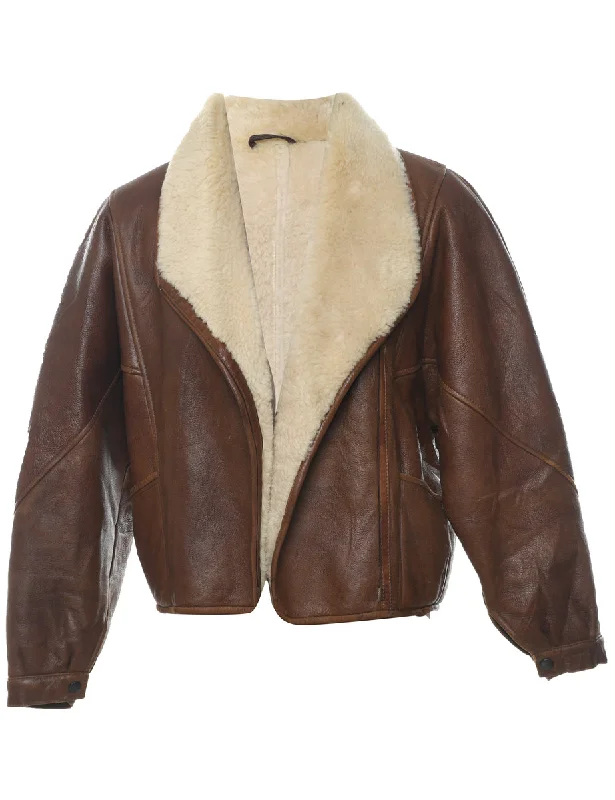 Brown Suede Shearling Coat - L