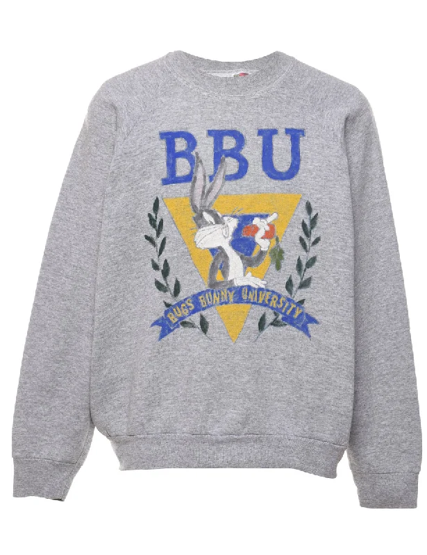 Bugs Bunny University 1990s Printed Sweatshirt - L