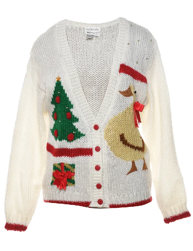 Button Front Christmas Cardigan - M