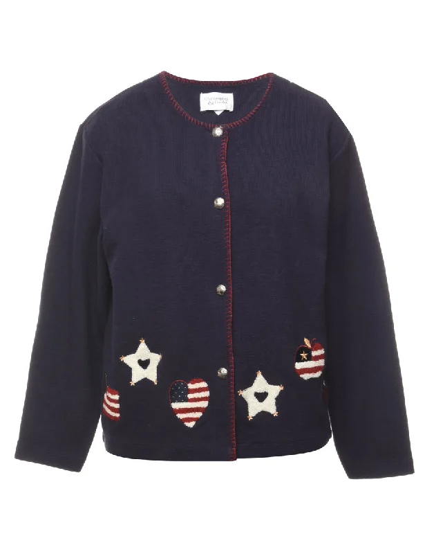 Button Front Navy Cardigan - L