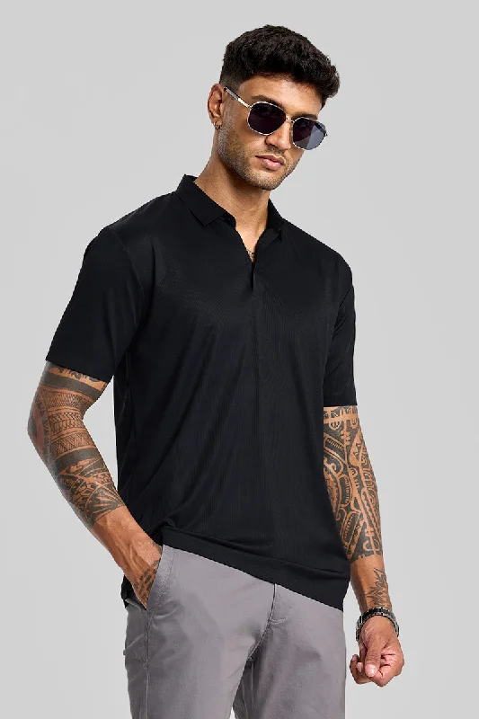 Black Stitchless Polo T-Shirt