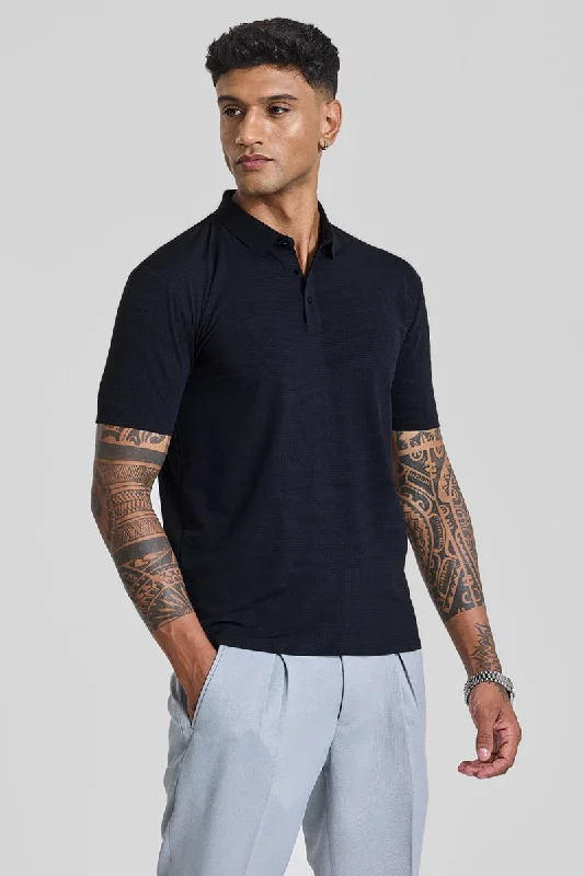 Black Textured Polo T-Shirt