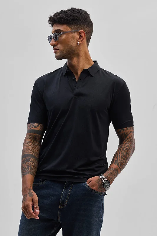 Black Textured Polo T-Shirt