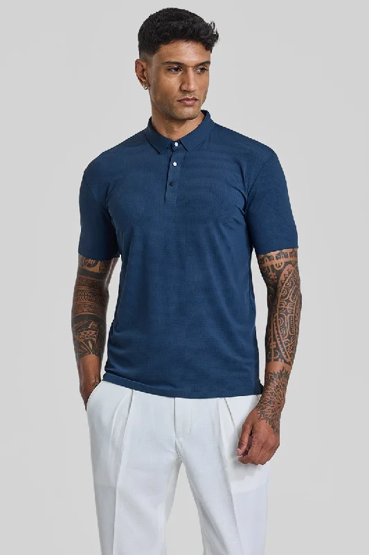 Dark Blue Textured Polo T-Shirt