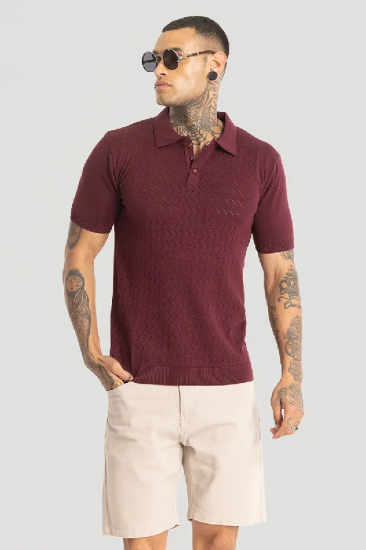 Maroon Knitted Polo T-Shirt