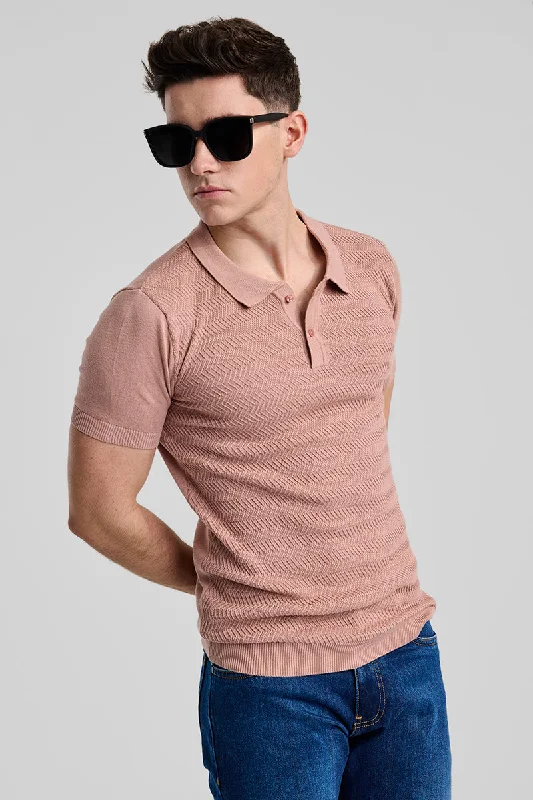 Peach Knitted Polo T-Shirt