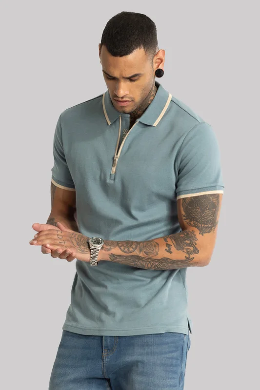 Powder Blue Zipper Polo T-Shirt