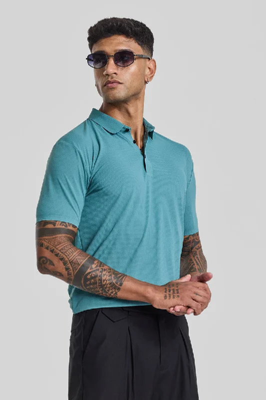 Turquoise Textured Polo T-Shirt